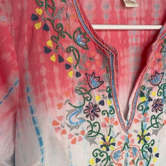 Sundance Women's Embroidered Beaded Tunic Swim Coverup SZ S Tie Dye Ombre Sequin - Picture 4 of 15